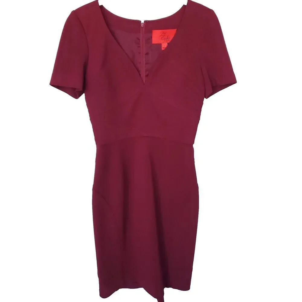 Zac Posen Z Spoke Women Mini Dress Sheath Knee Length Size0 Burgundy Bodycon NWT - Picture 2 of 14